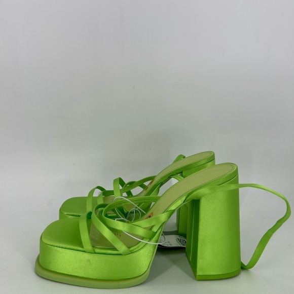 H&M Ultra Platform Satin Strappy Buckle Ankle Strap Sandals In Bright Green - Picture 3 of 6